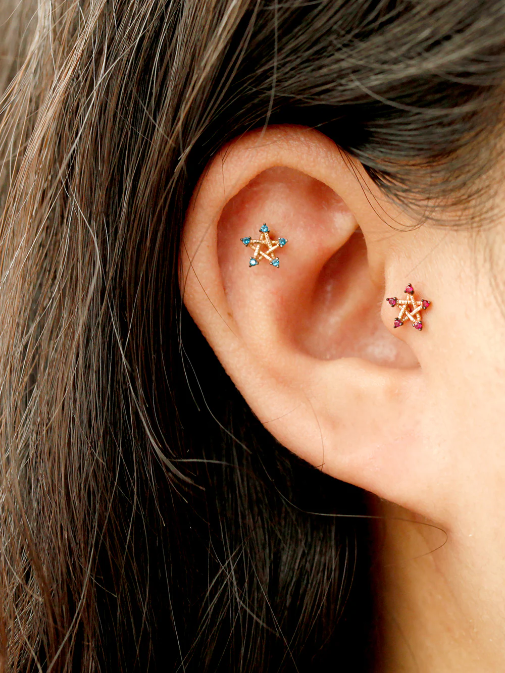 14K Gold Bling Point CZ Star Cartilage Earring 18g - Image 2
