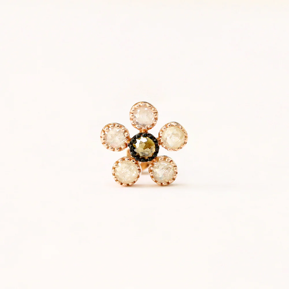 14K Gold Bling Rough Diamond Flower Cartilage Earring 18g - Image 10