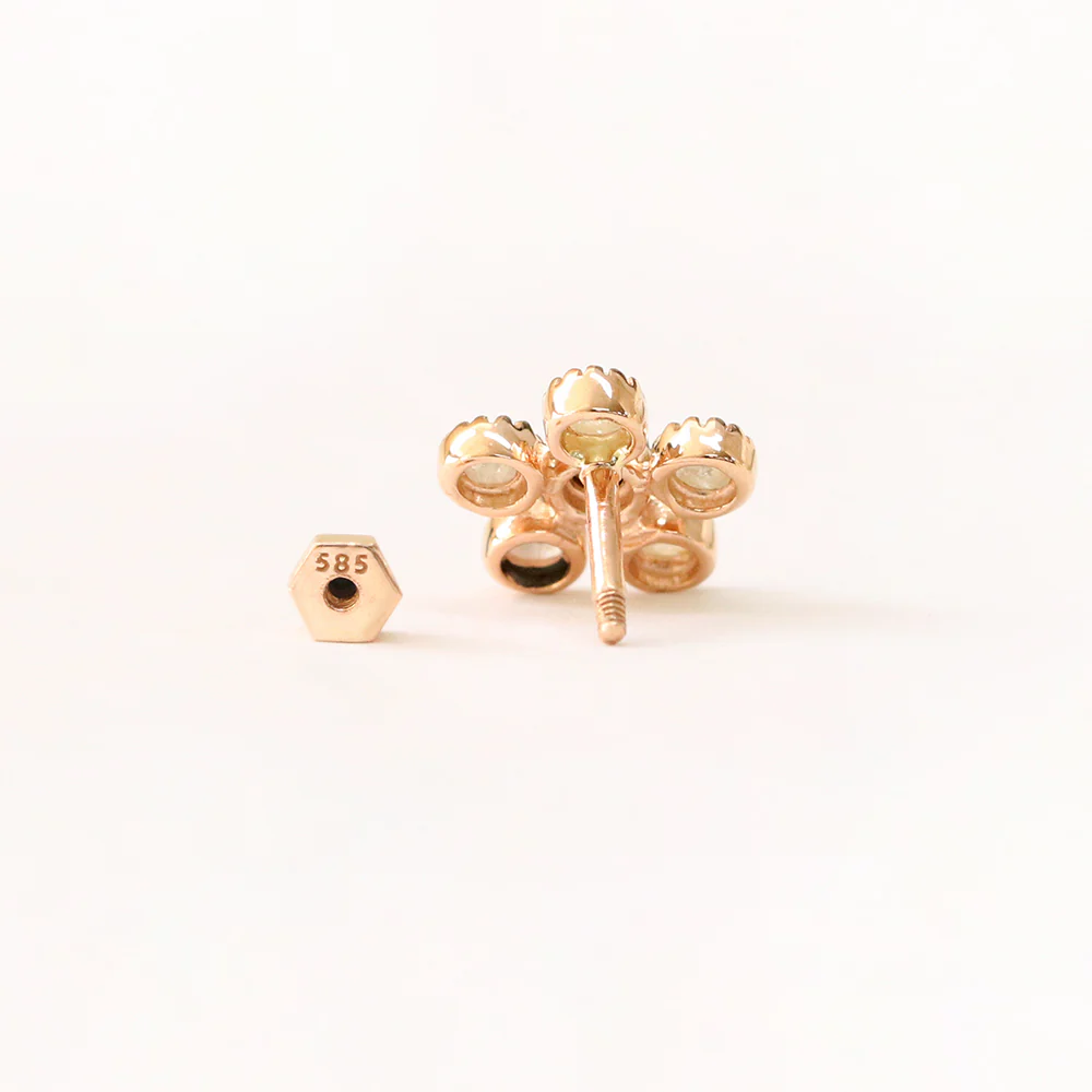 14K Gold Bling Rough Diamond Flower Cartilage Earring 18g - Image 11