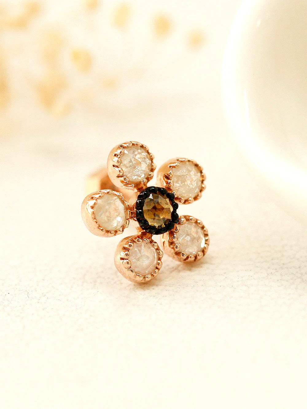 14K Gold Bling Rough Diamond Flower Cartilage Earring 18g - Image 5