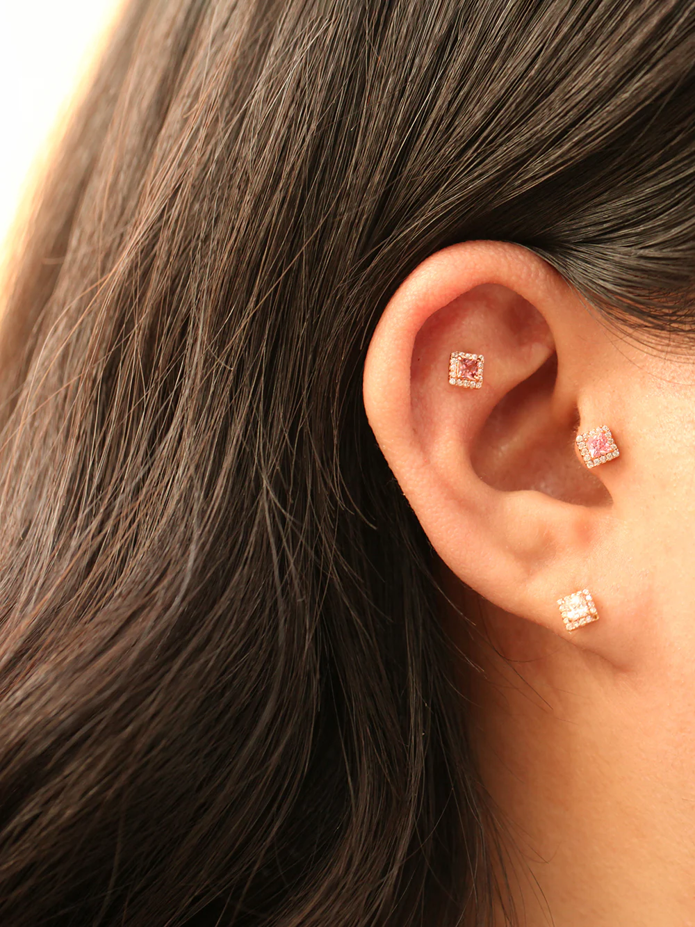 14K Gold Bling Square CZ Cartilage Earring 20G18G16G - Image 4