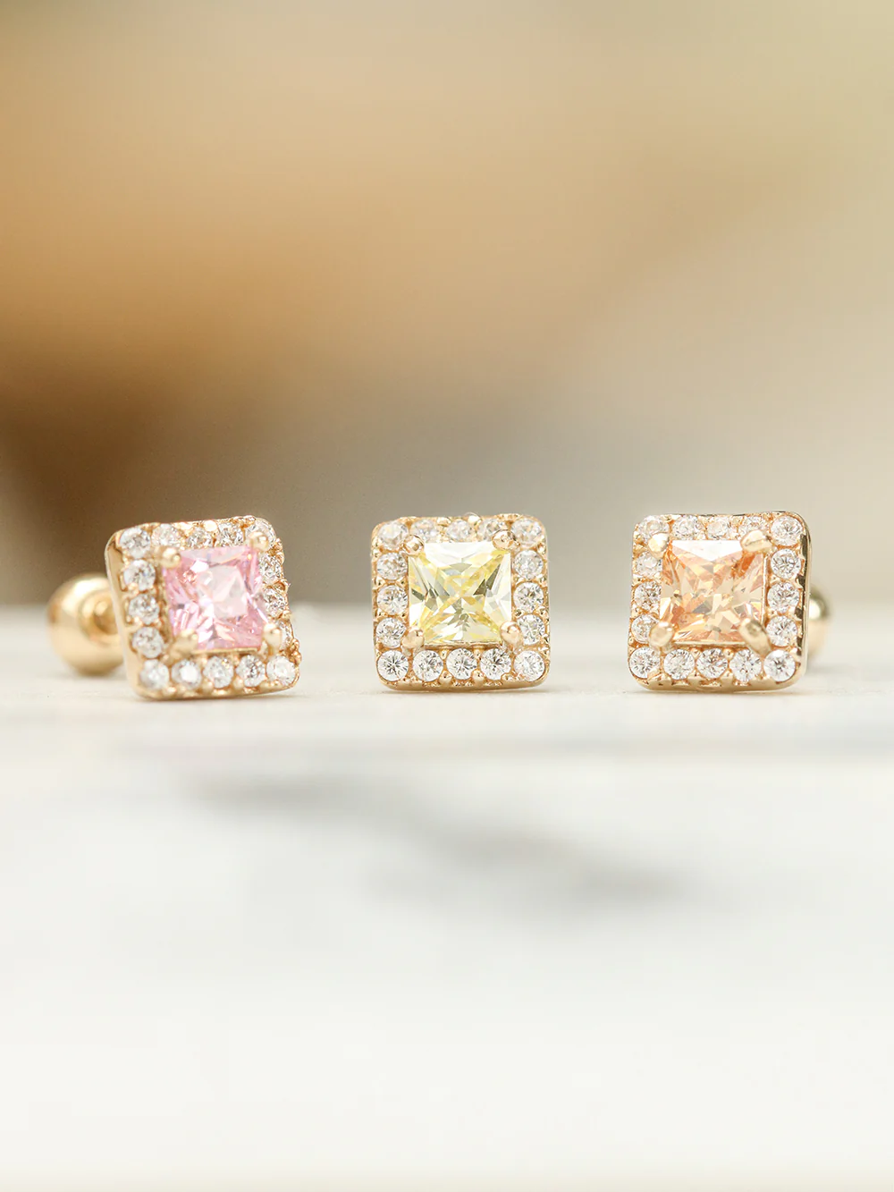 14K Gold Bling Square CZ Cartilage Earring 20G18G16G - Image 9