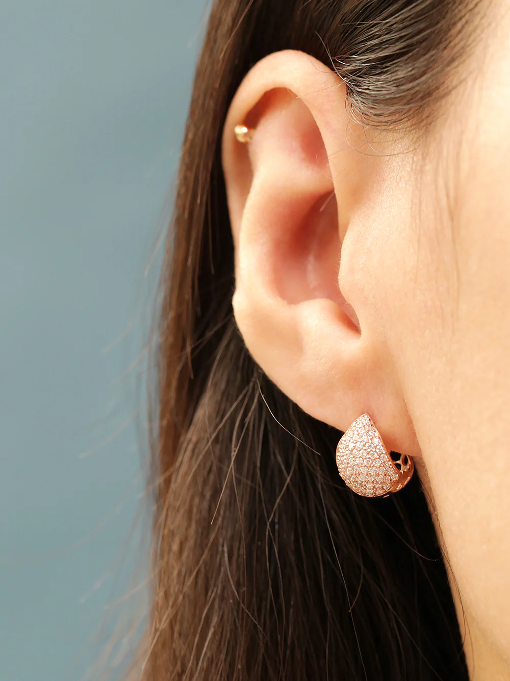 14K Gold Bling Water Drop Cubic Hoop Earring - Image 5