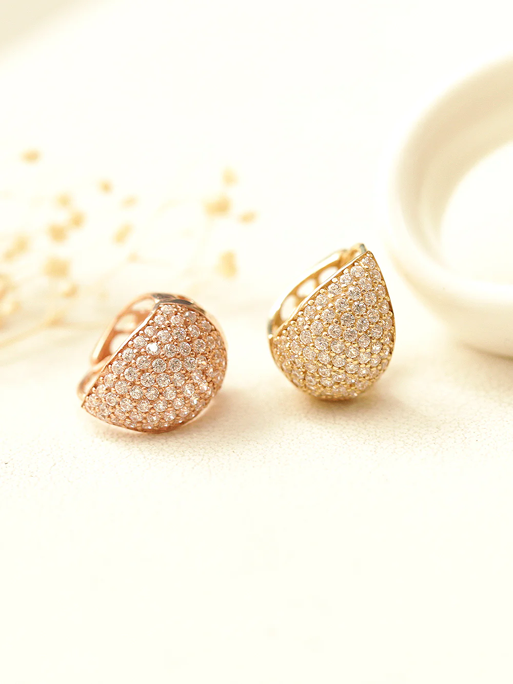 14K Gold Bling Water Drop Cubic Hoop Earring - Image 6