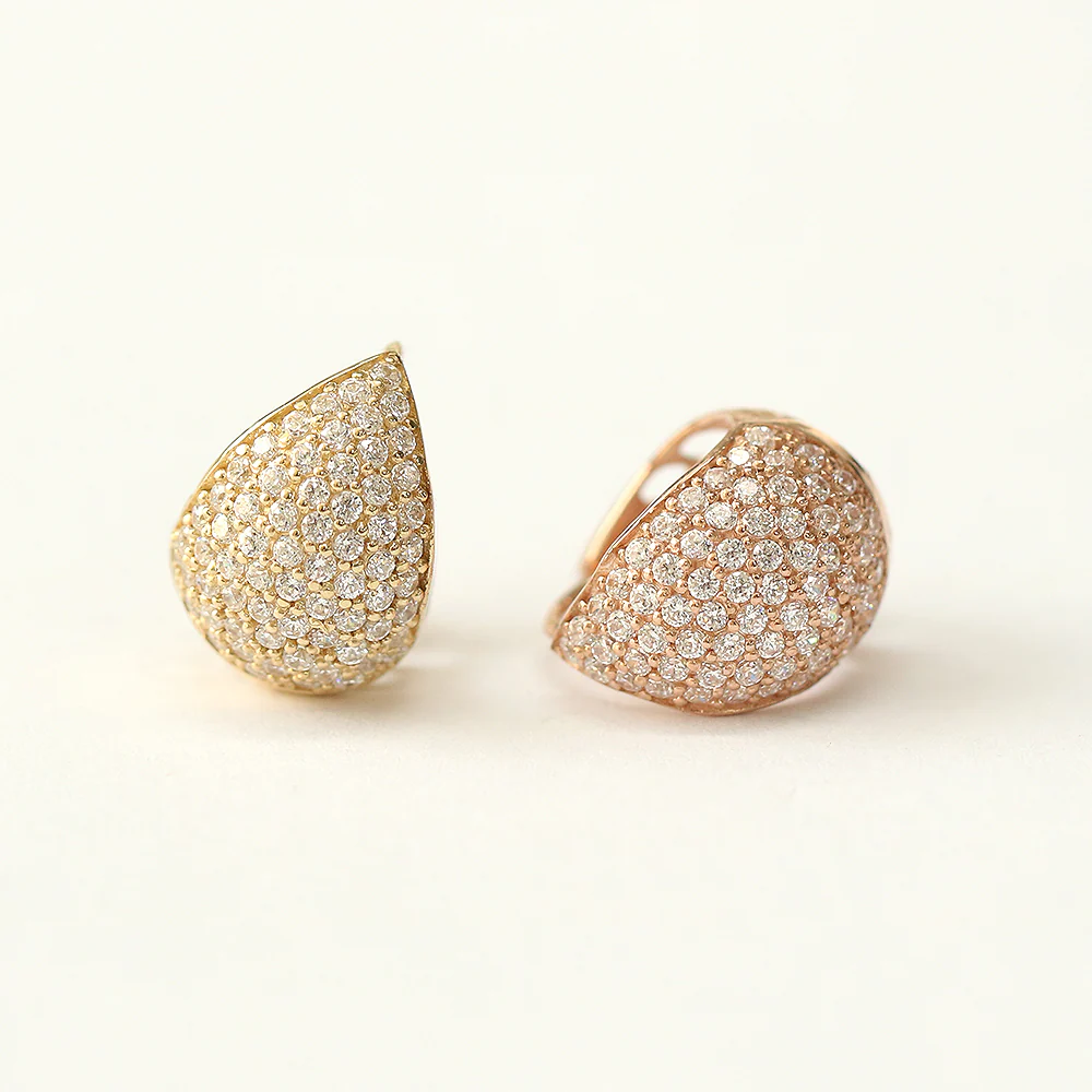 14K Gold Bling Water Drop Cubic Hoop Earring - Image 7