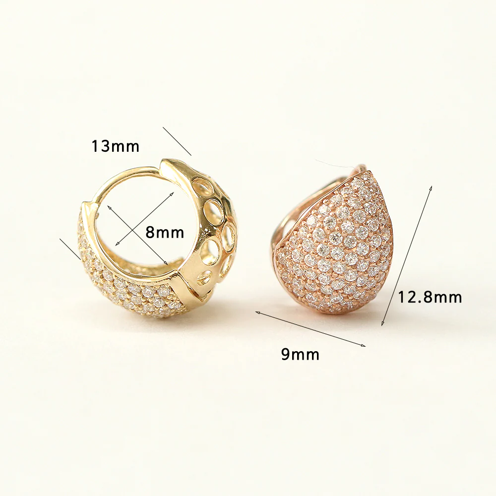 14K Gold Bling Water Drop Cubic Hoop Earring - Image 9