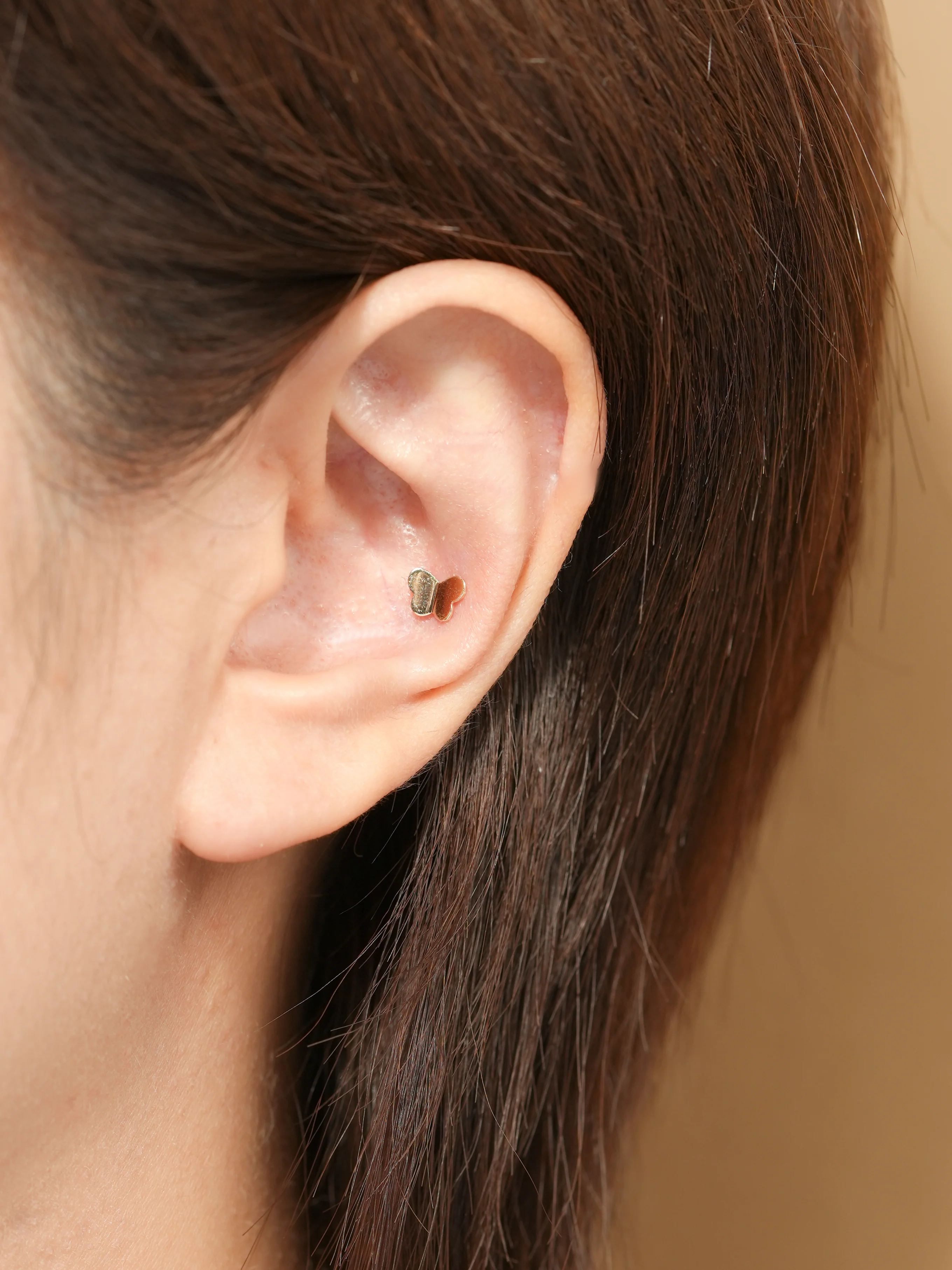 14K Gold Block Butterfly Cartilage Earring 20G - Image 2