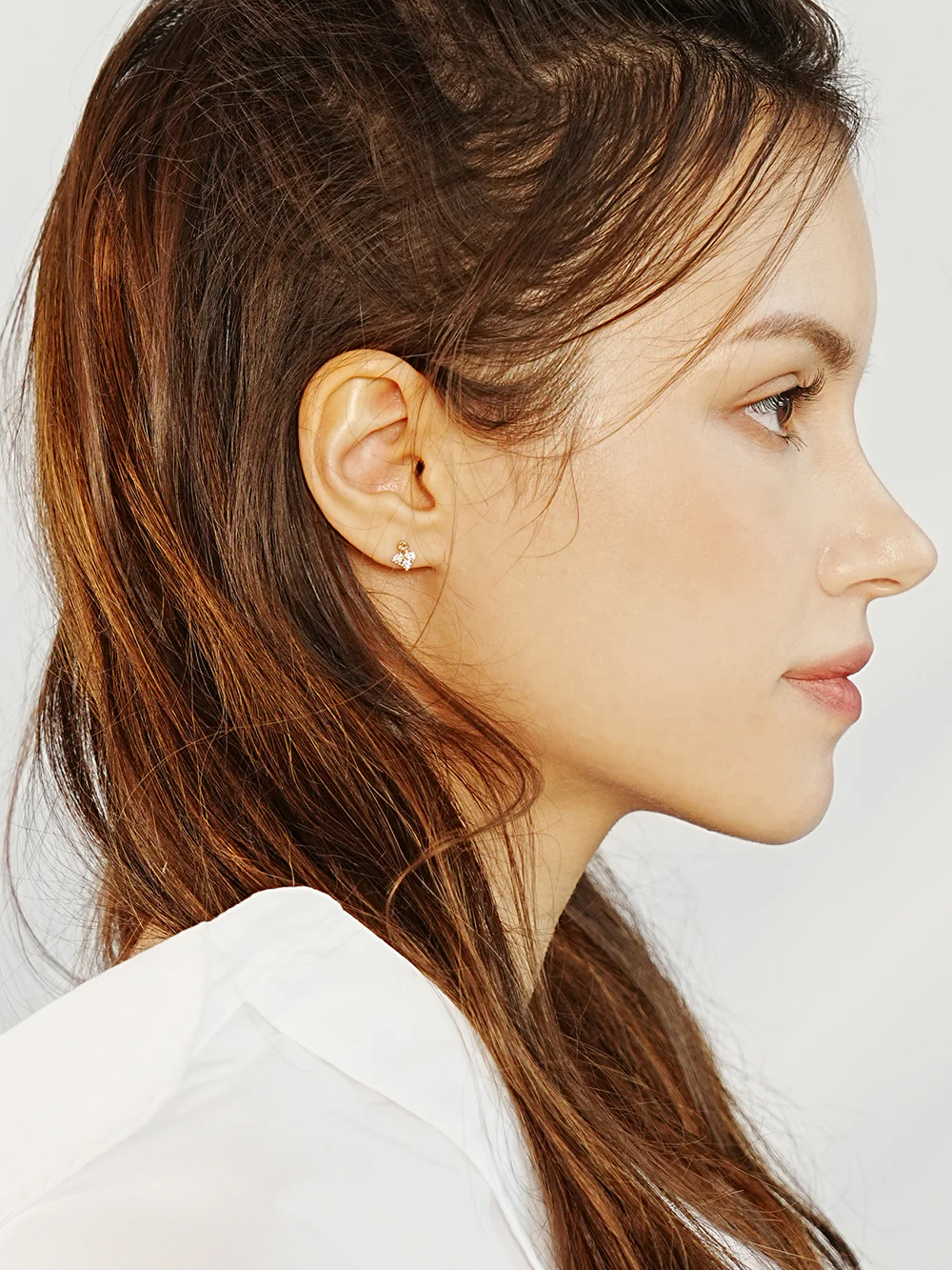 14K Gold Block Cubic Heart Drop Cartilage Earring 20G - Image 2
