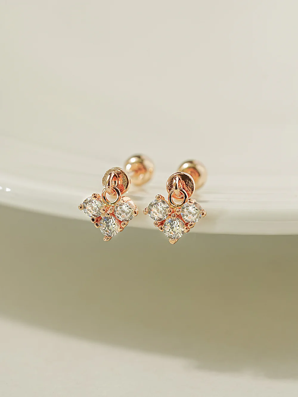 14K Gold Block Cubic Heart Drop Cartilage Earring 20G - Image 3