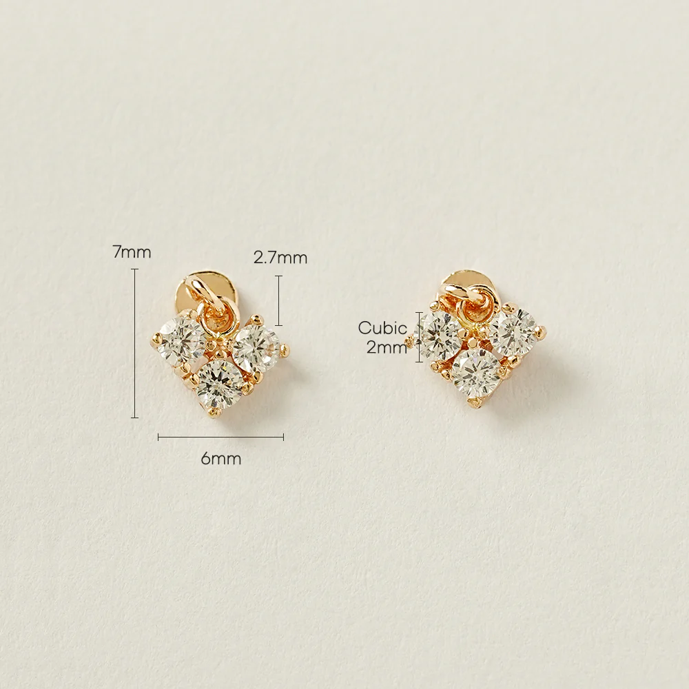 14K Gold Block Cubic Heart Drop Cartilage Earring 20G - Image 8