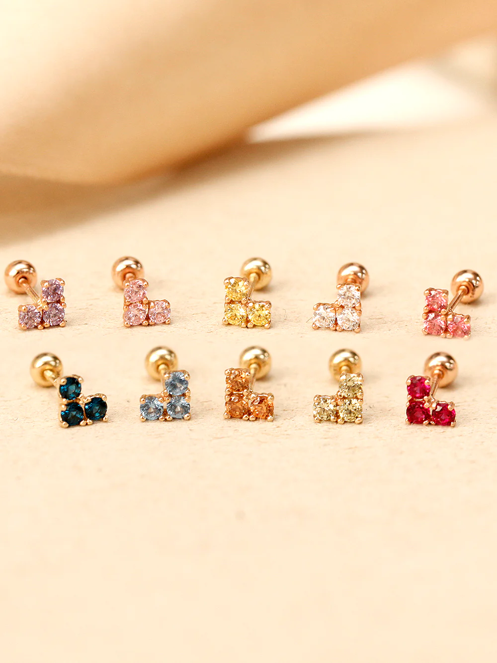 14K Gold Block Heart CZ Cartilage Earring 20G18G16G
