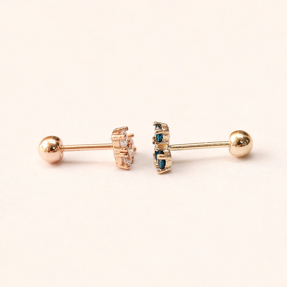 14K Gold Block Heart CZ Cartilage Earring 20G18G16G - Image 13