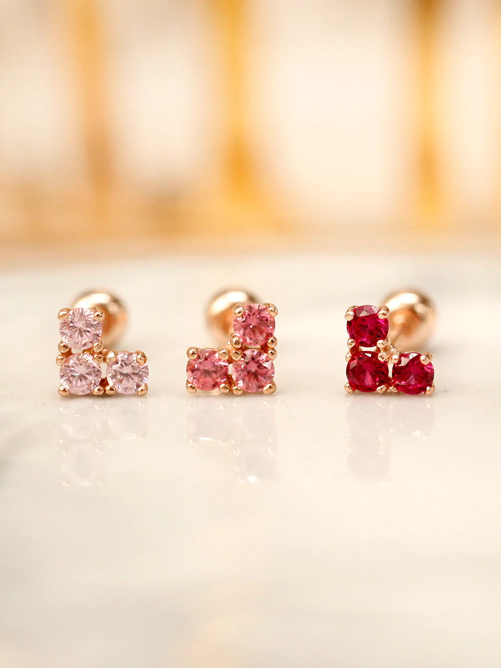 14K Gold Block Heart CZ Cartilage Earring 20G18G16G - Image 2