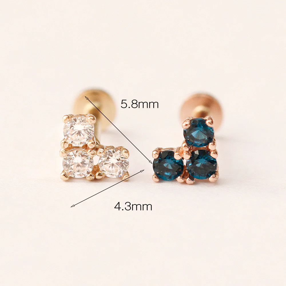 14K Gold Block Heart CZ Internally Threaded Labret Piercing 18G16G - Image 13