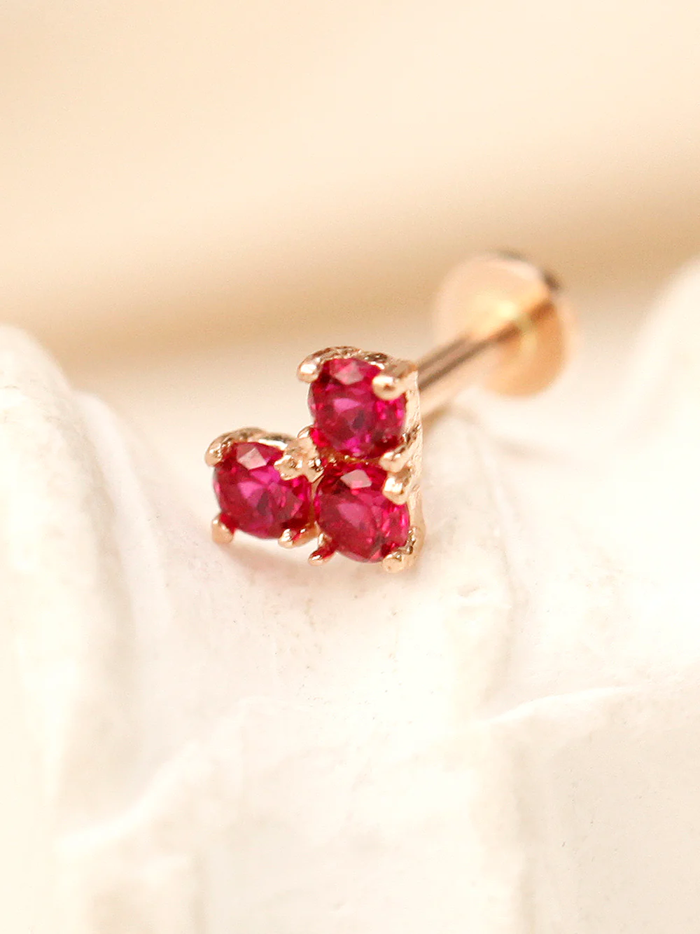 14K Gold Block Heart CZ Internally Threaded Labret Piercing 18G16G - Image 4