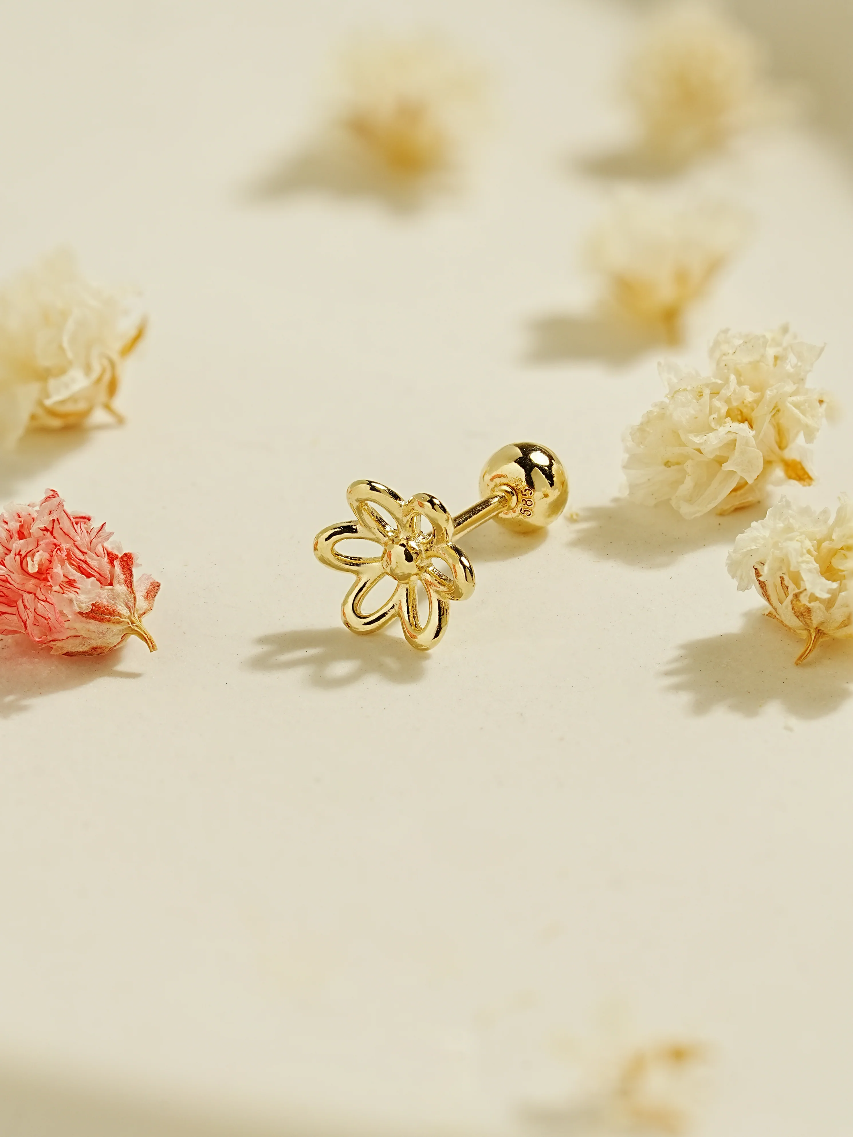14K Gold Blooming Flower Cartilage Earring 20G - Image 3