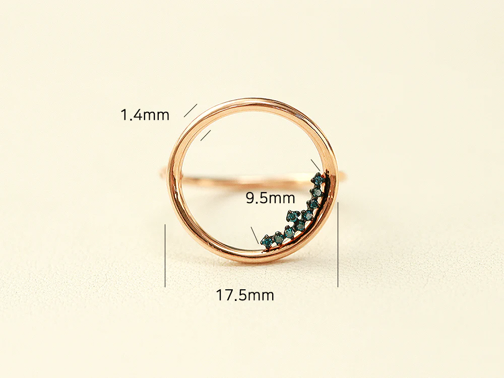14K Gold Blue Diamond Circle Ring - Image 11