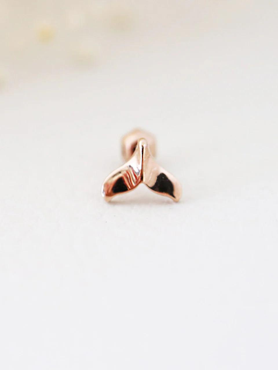 14K Gold Blue Diamond Whale Tail Cartilage Earring 18G16G - Image 3