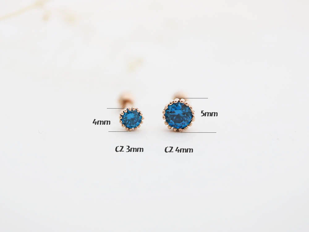 14K Gold Blue Love & Round CZ Cartilage Earring 18G16G - Image 10