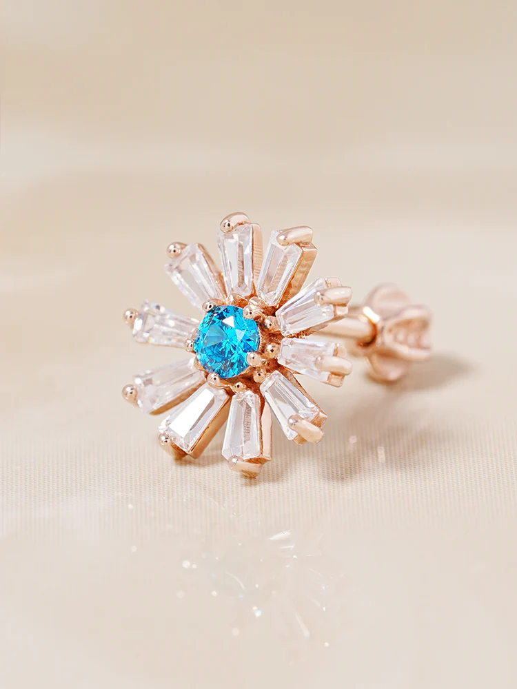 14K Gold Blue Sunshine Cartilage Earring 18G16G