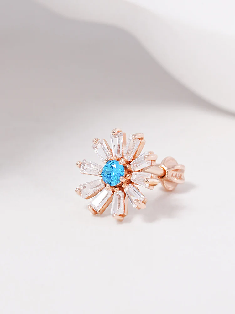 14K Gold Blue Sunshine Cartilage Earring 18G16G - Image 10