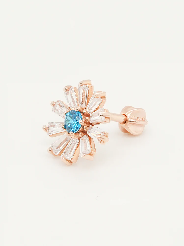 14K Gold Blue Sunshine Cartilage Earring 18G16G - Image 13