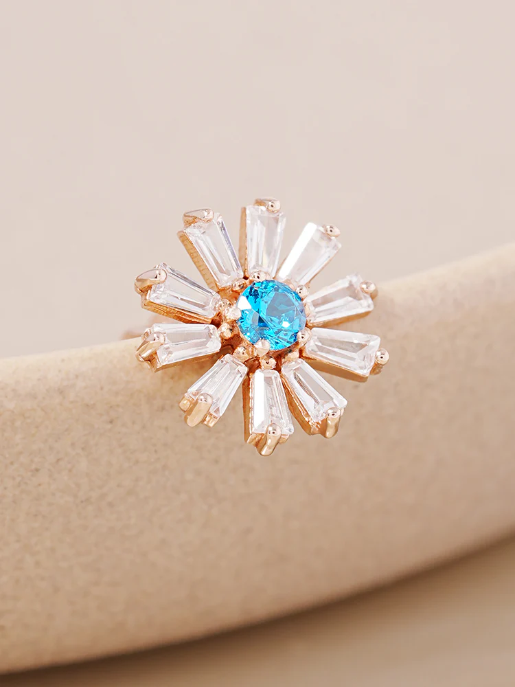 14K Gold Blue Sunshine Cartilage Earring 18G16G - Image 3