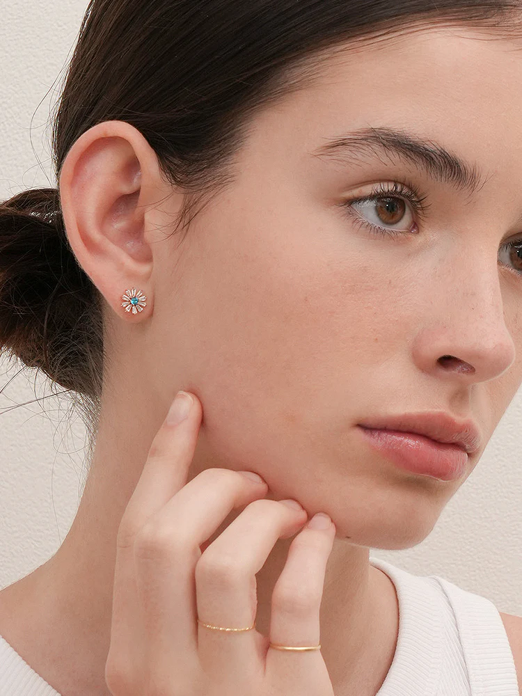 14K Gold Blue Sunshine Cartilage Earring 18G16G - Image 6