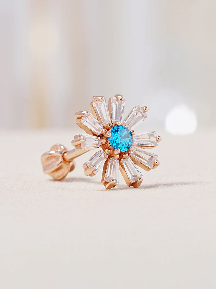 14K Gold Blue Sunshine Cartilage Earring 18G16G - Image 7
