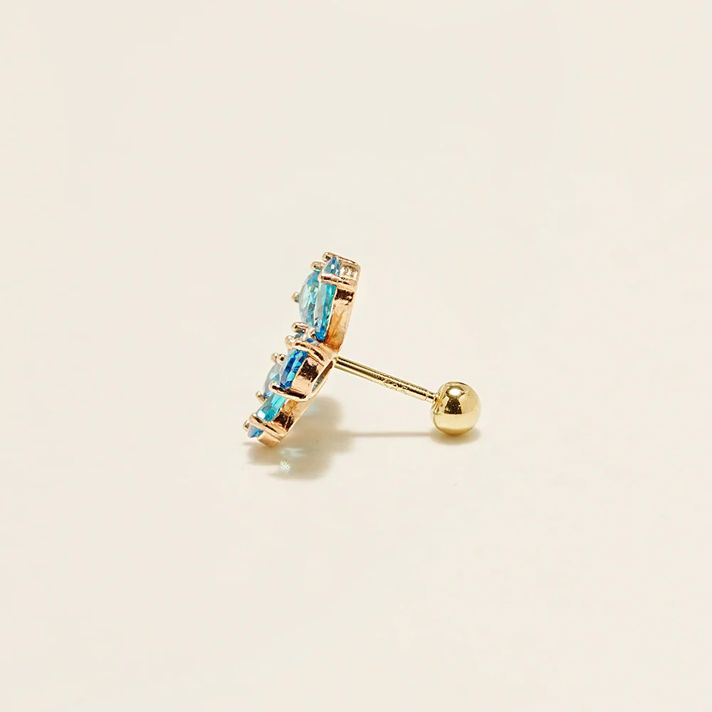 14K Gold Blue Topaz Flower Cartilage Earring 20G18G16G - Image 11