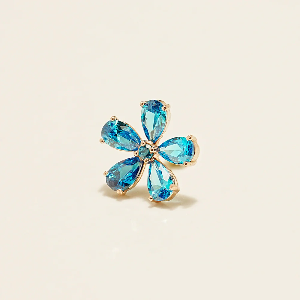 14K Gold Blue Topaz Flower Cartilage Earring 20G18G16G - Image 12