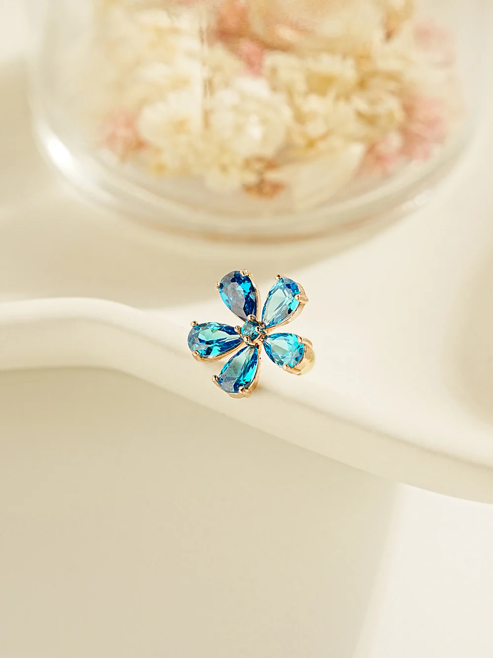 14K Gold Blue Topaz Flower Cartilage Earring 20G18G16G - Image 13