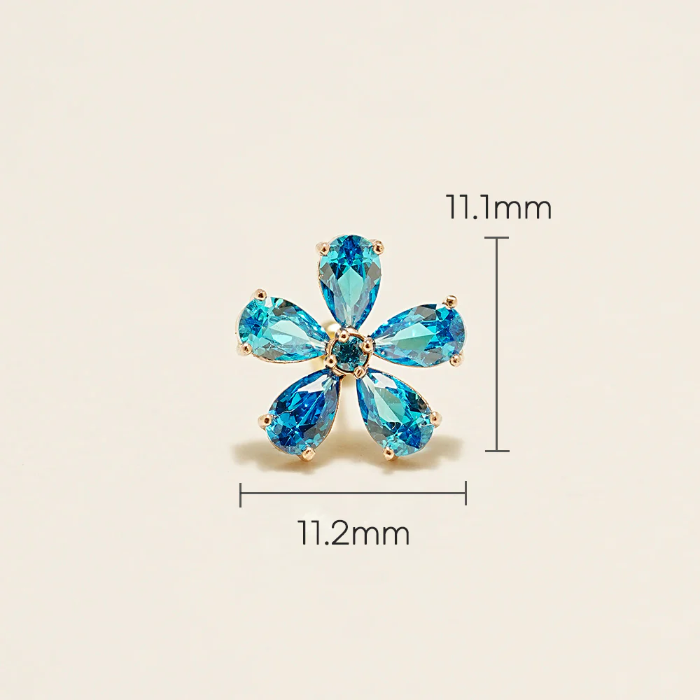 14K Gold Blue Topaz Flower Cartilage Earring 20G18G16G - Image 15