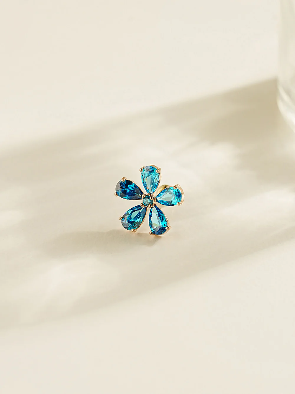 14K Gold Blue Topaz Flower Cartilage Earring 20G18G16G - Image 5