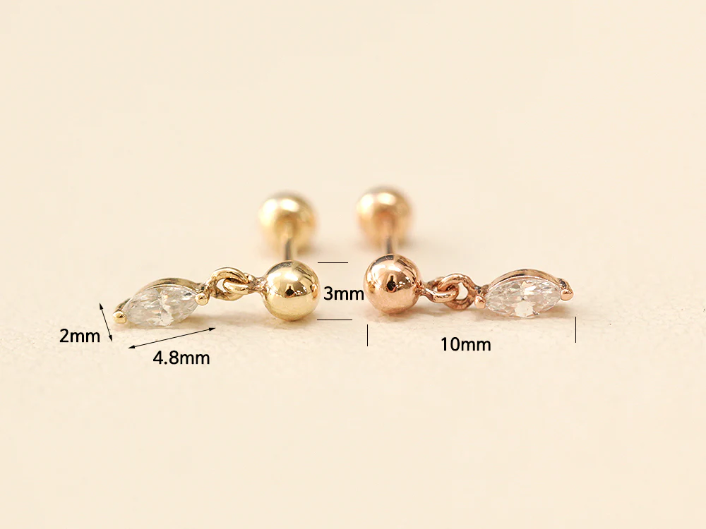 14K Gold Boat Drop Ball Cartilage Earring 20G18G16G - Image 10