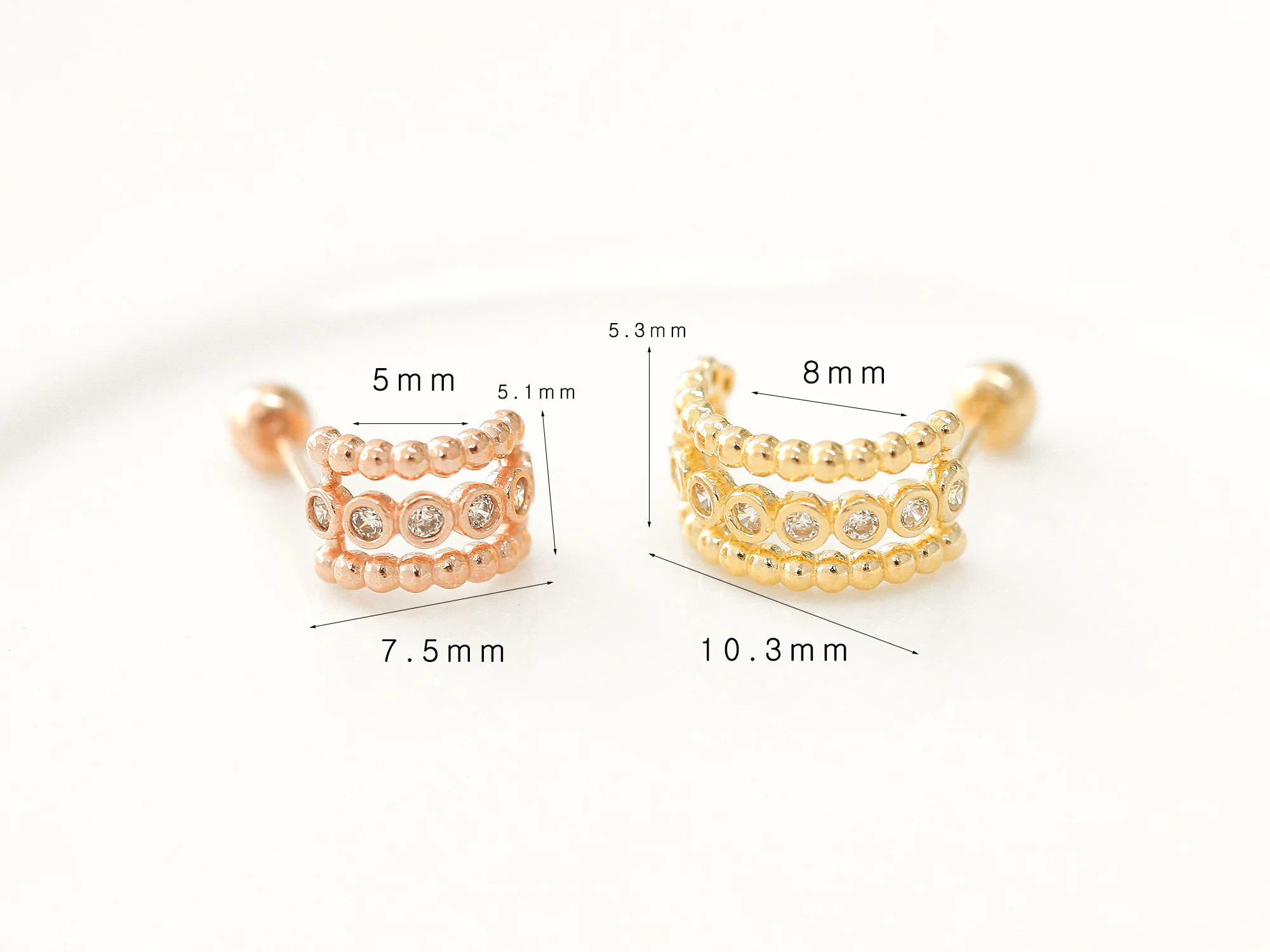 14K Gold Bold Cubic Cartilage Earring 20G - Image 11