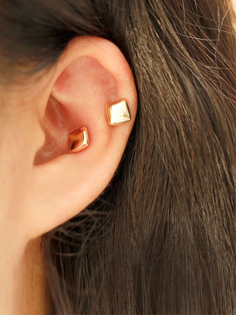 14K Gold Bold Square Cartilage Earring 18G16G - Image 4