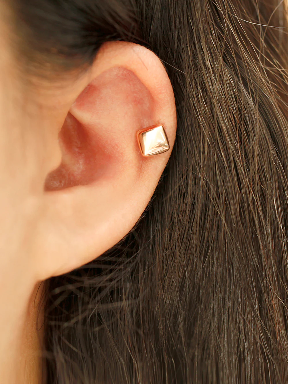 14K Gold Bold Square Cartilage Earring 18G16G - Image 6