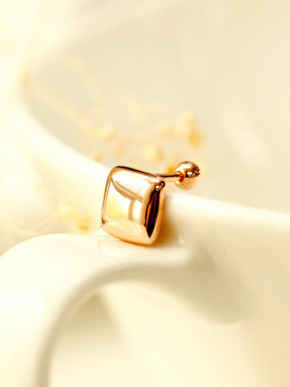 14K Gold Bold Square Cartilage Earring 18G16G - Image 7
