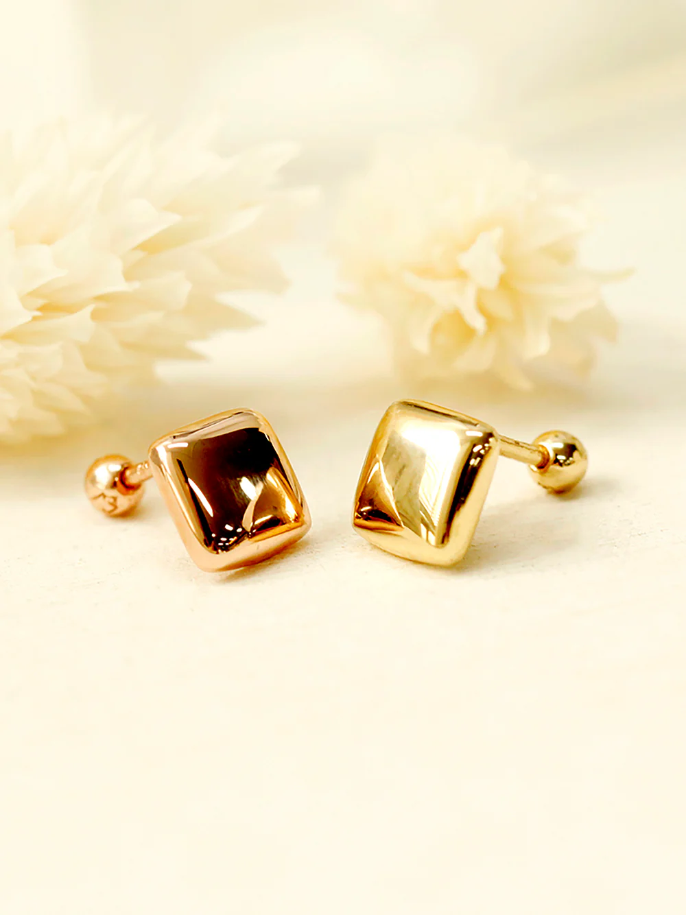 14K Gold Bold Square Cartilage Earring 18G16G - Image 9