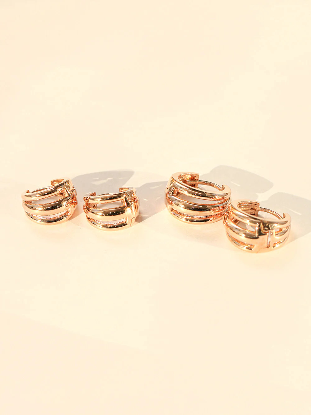 14K Gold Bold Triple Lines Hoop Earring