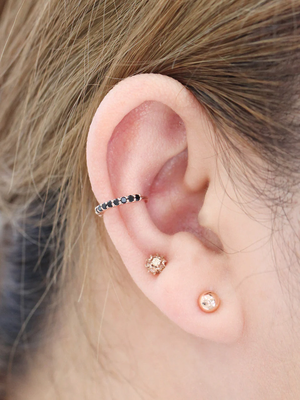 14K Gold Both Sides Cubic Hoop Earring - Image 4