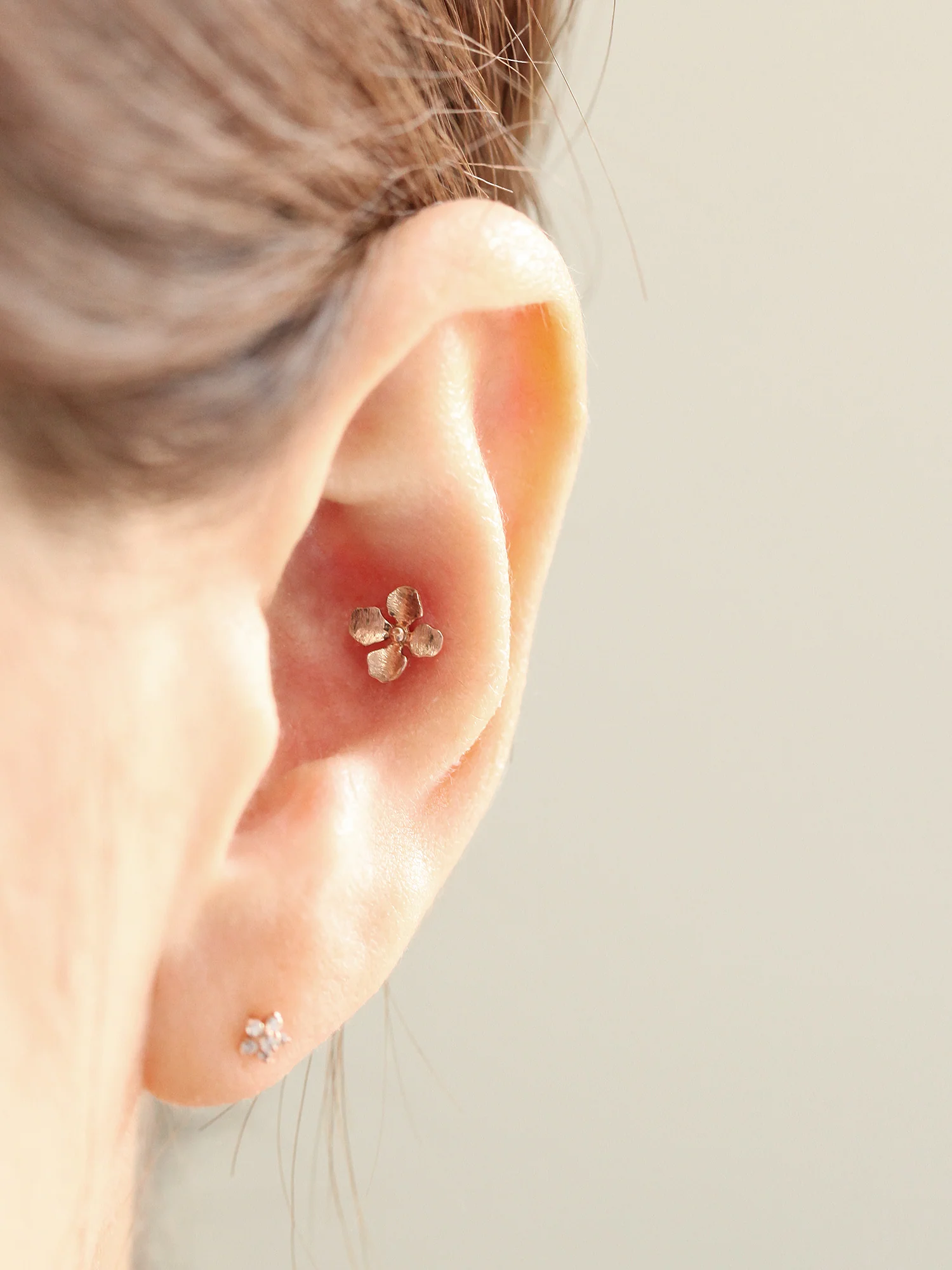 14K Gold Brushed Flower Cartilage Earring 18G16G - Image 10