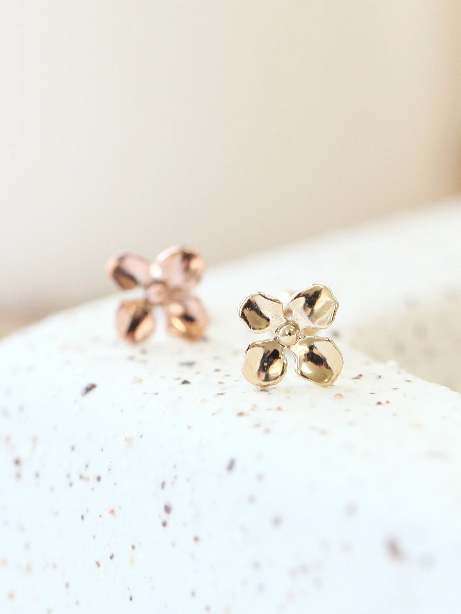 14K Gold Brushed Flower Cartilage Earring 18G16G - Image 3