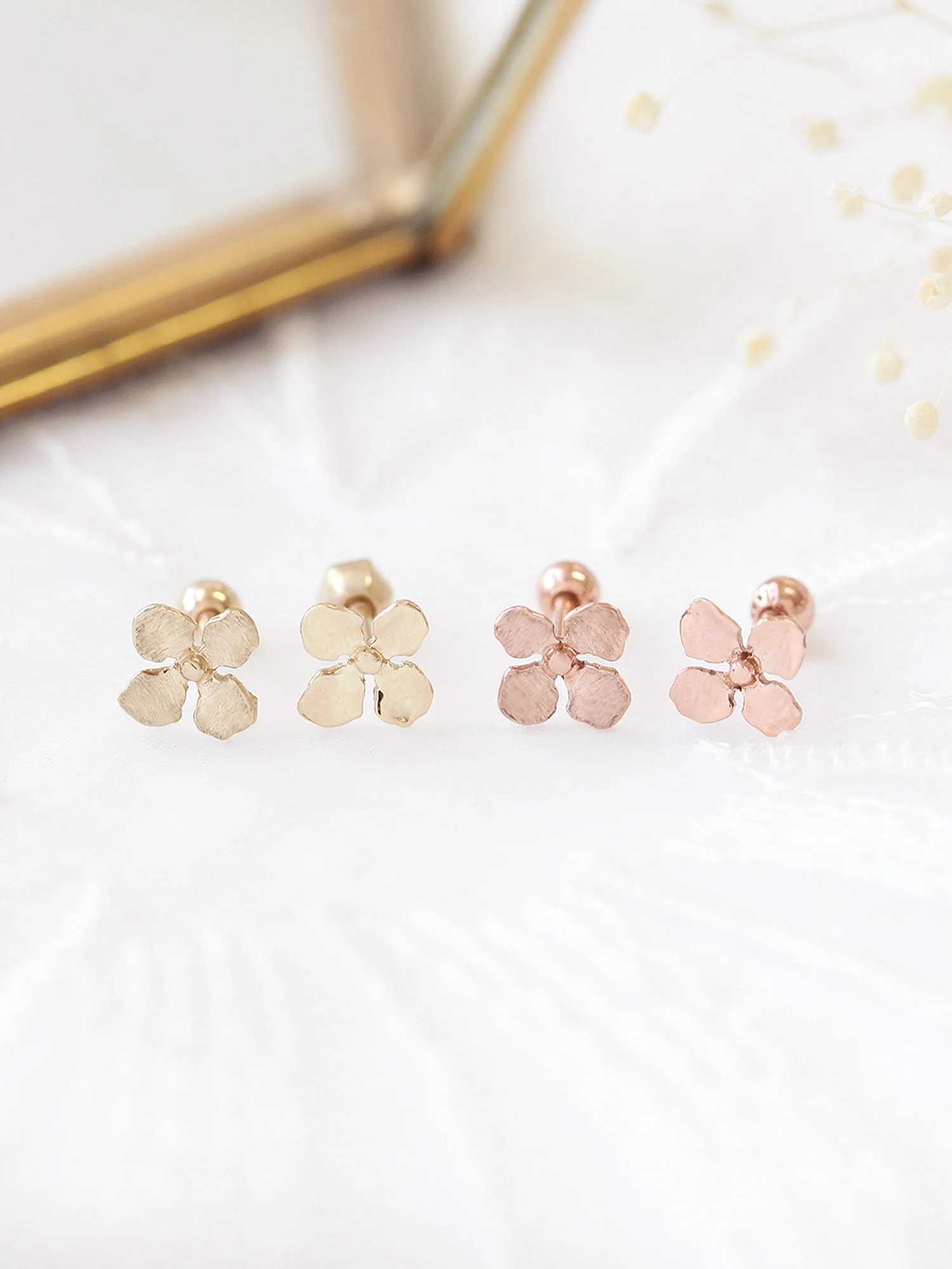 14K Gold Brushed Flower Cartilage Earring 18G16G - Image 4