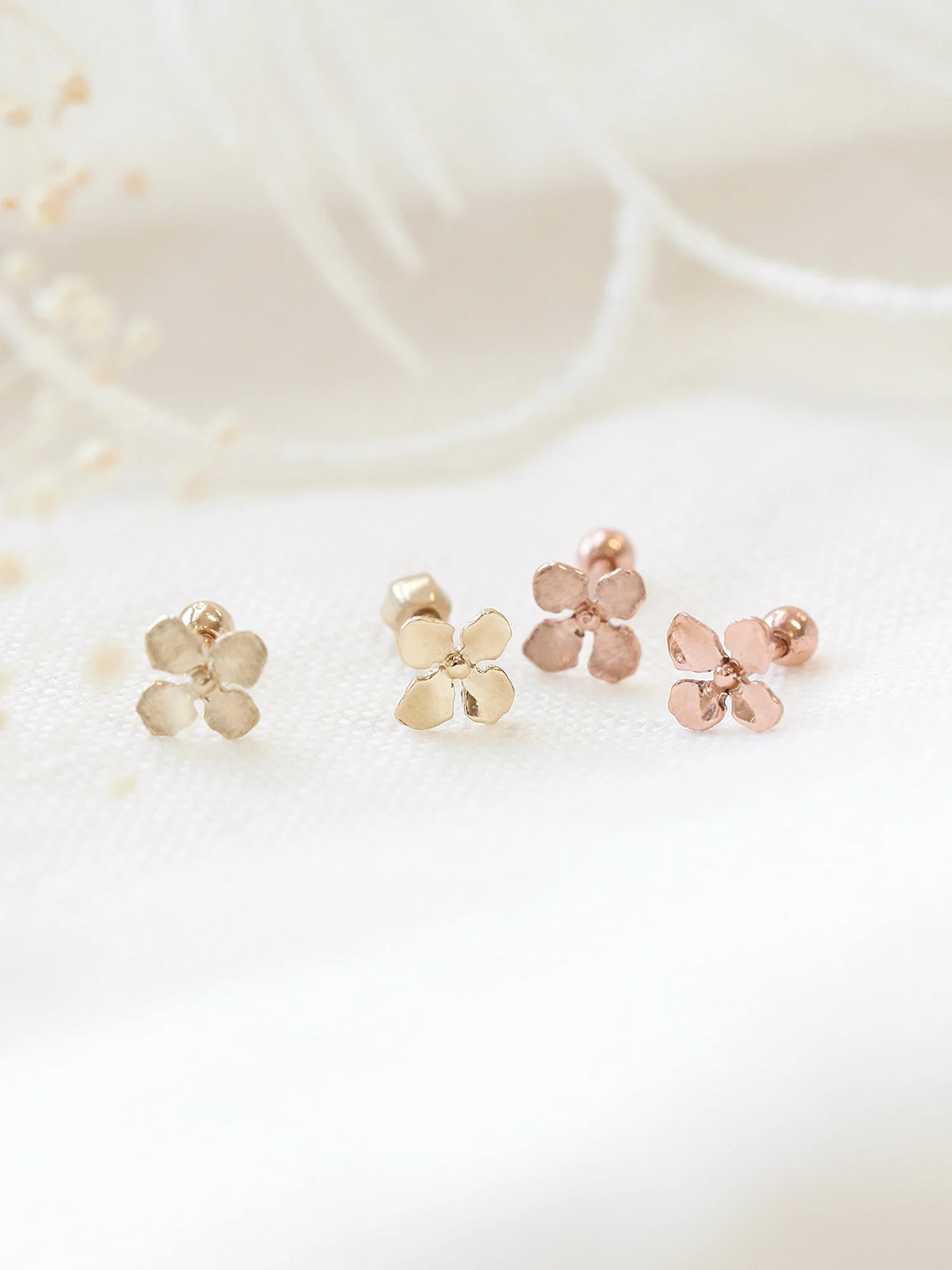 14K Gold Brushed Flower Cartilage Earring 18G16G - Image 5