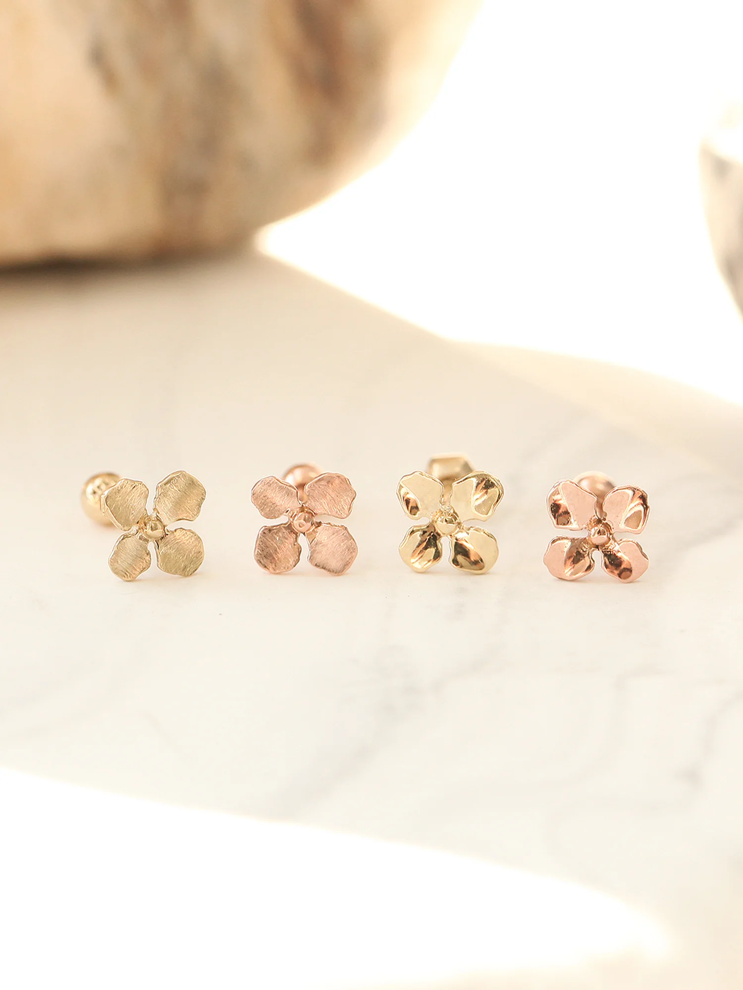14K Gold Brushed Flower Cartilage Earring 18G16G - Image 6