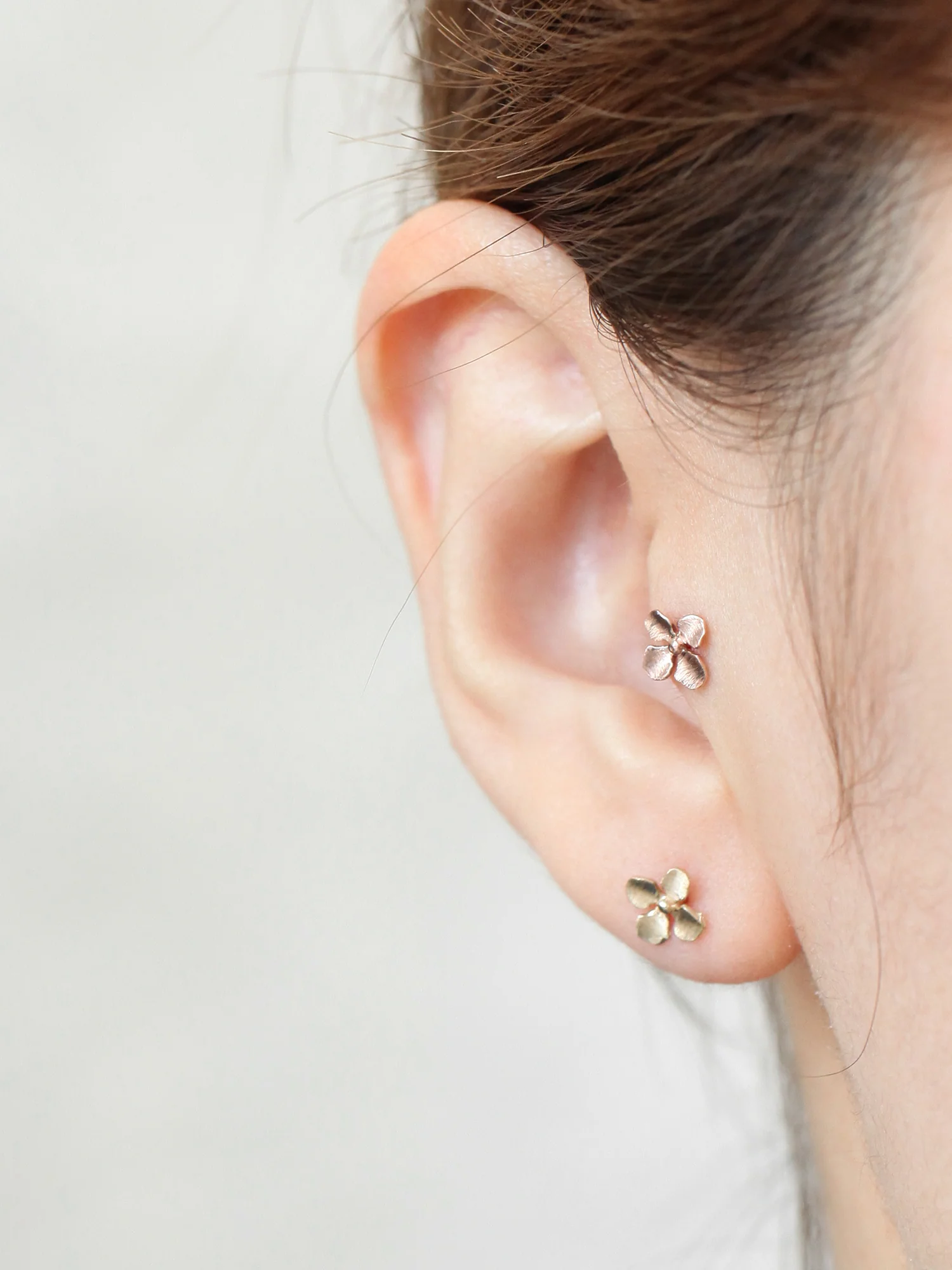 14K Gold Brushed Flower Cartilage Earring 18G16G - Image 7