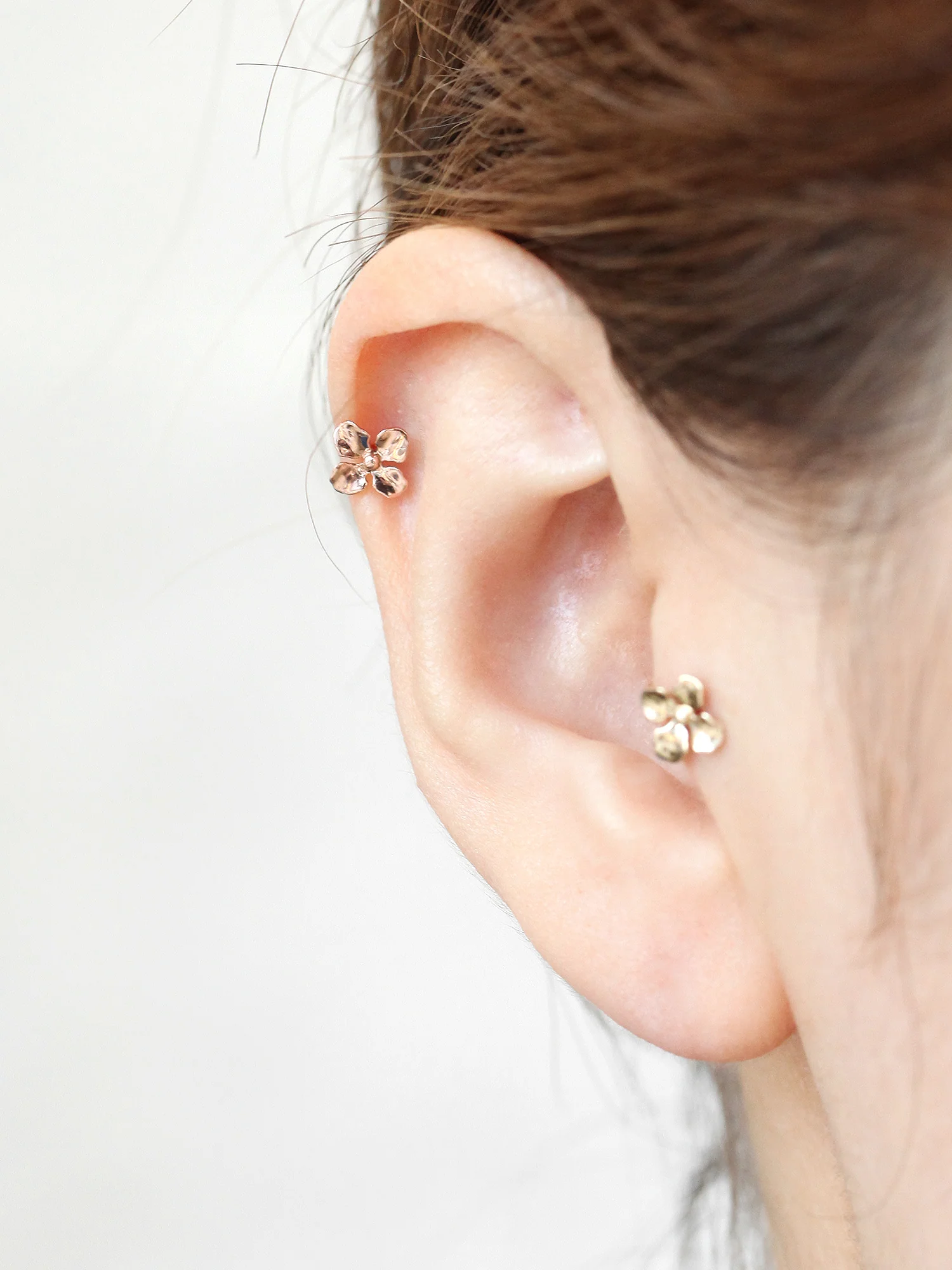 14K Gold Brushed Flower Cartilage Earring 18G16G - Image 8