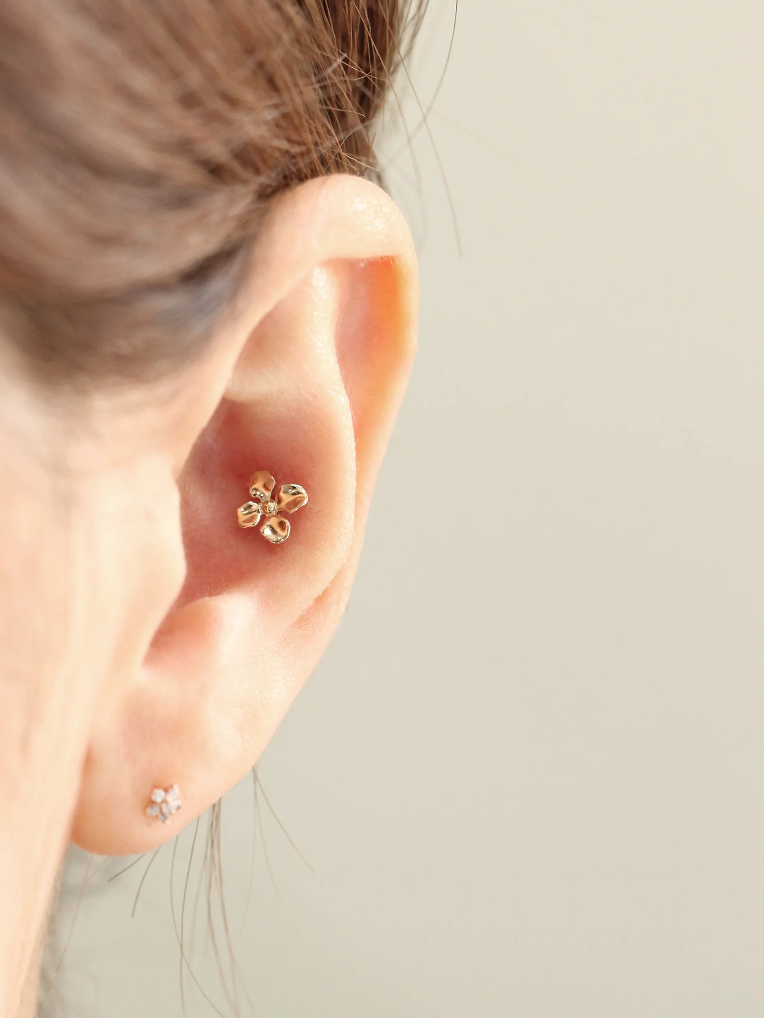 14K Gold Brushed Flower Cartilage Earring 18G16G - Image 9